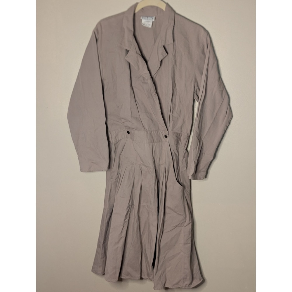 Vintage You Babes Mauve Cotton Wrap Dress‎ Long Sleeve Pleated Pockets Size 9